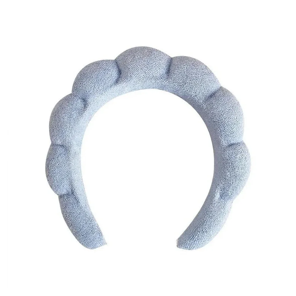 Blue Puffy Spa Headband & Wrist Wash Band Set Terry Cloth Skincare Makeup NEW